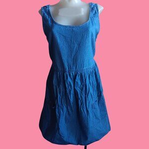 Sleeveless Blue Denim Dress Medium Sita Vintage 80's Womens Pockets Waist Tie-Up